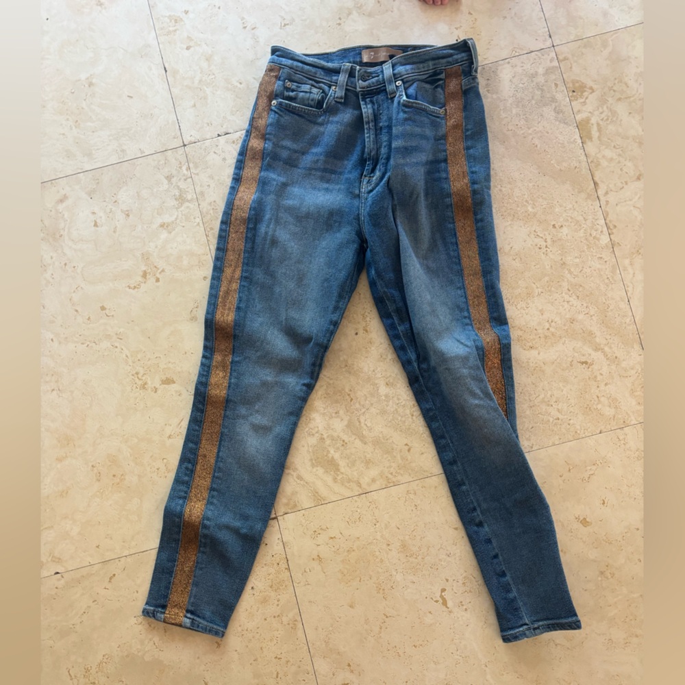 7 For All Mankind Blue Jeans with Brown Stripes